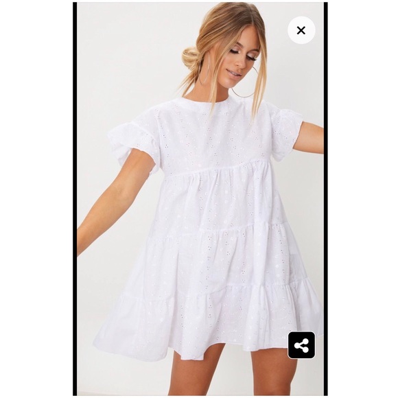 white embroidered smock dress